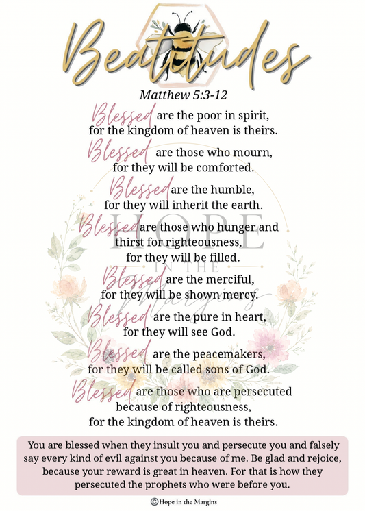 The Beatitudes Bible Study Insert | Matthew 5:3–12 | Sermon on the Mount | Christian Printable | Digital Download