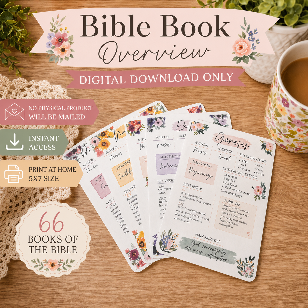 Bible Book Overview Inserts | Complete Reference Set for All 66 Books of the Bible | DIGITAL DOWNLOAD