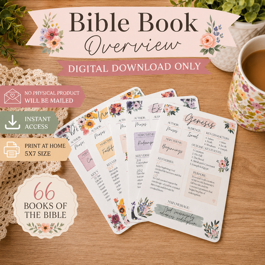 Bible Book Overview Inserts | Complete Reference Set for All 66 Books of the Bible | DIGITAL DOWNLOAD