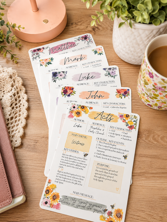 Bible Book Overview Inserts | Complete Reference Set for All 66 Books of the Bible | Printed 5x7 Bible Study Cards