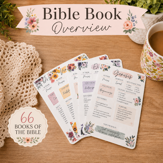 Bible Book Overview Inserts | Complete Reference Set for All 66 Books of the Bible | Printed 5x7 Bible Study Cards